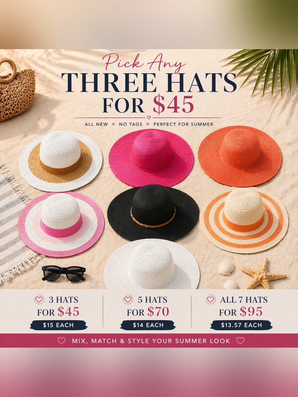 Summer Straw Hats Bundle ☀️ Pick Any 3 for $45 | Beach Sun Hats | Wide Brim